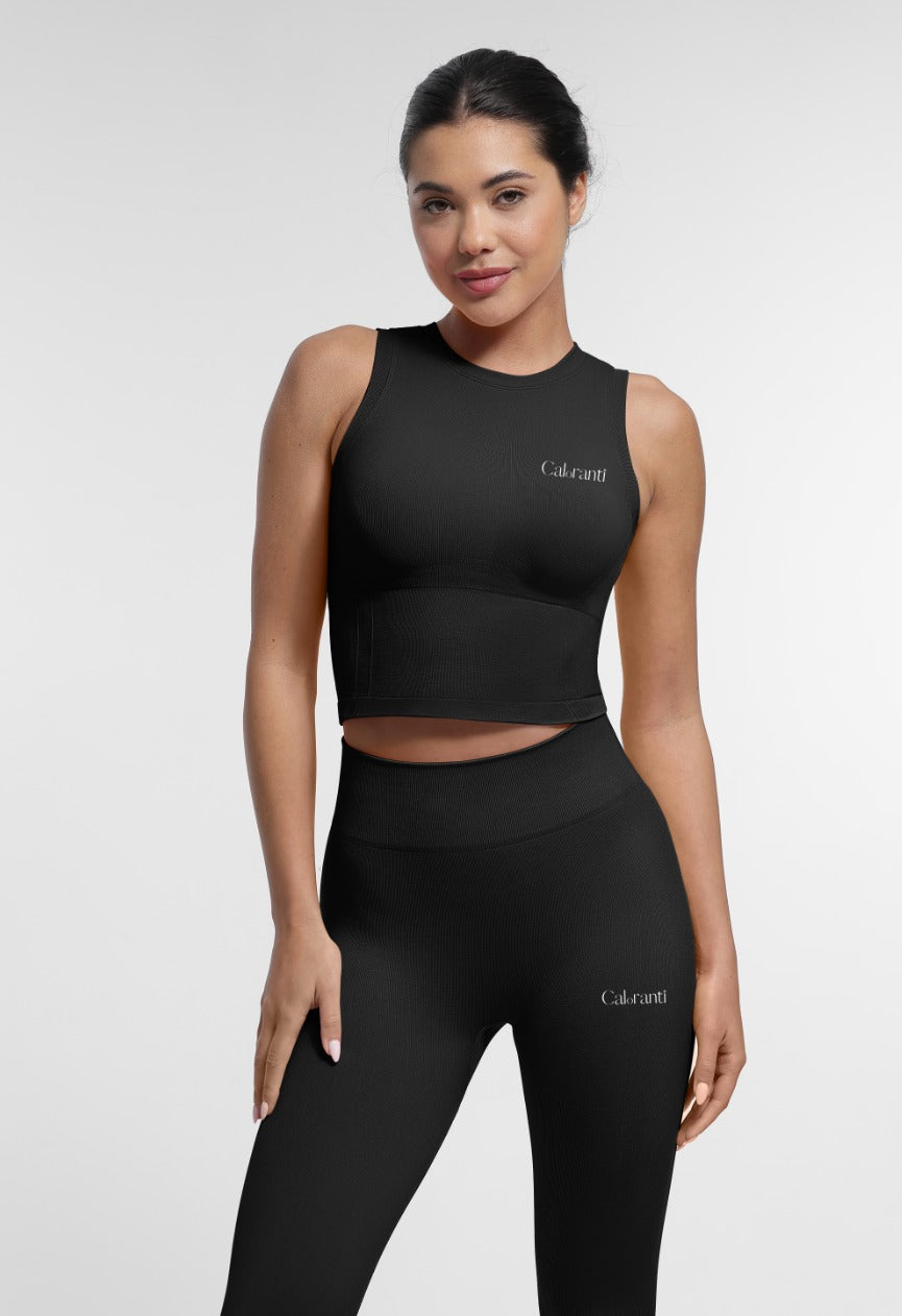 Caloranti Black Seamless Double-Layer Waistband Peach Buttocks Shaping Yoga Leggings