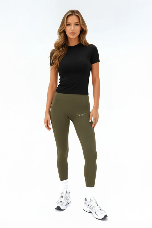Performance Olive Sports Leggings - High Performance Polyester Blend for Active Comfort